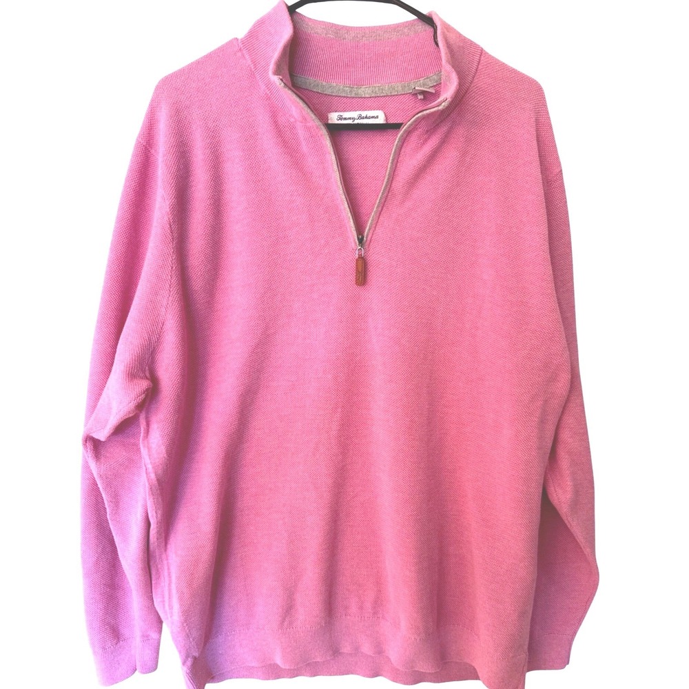 Tommy Bahama IslandZone Mens XXL 2XL‎ Pink 1/4 Zip Coolmax Sweater Pullover
